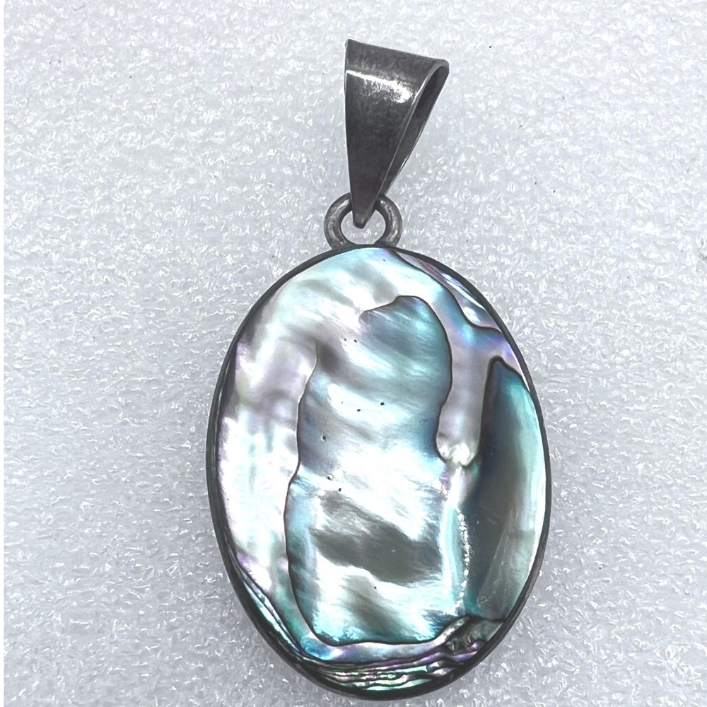 Vintage JRI‎ Mexico .925 Abalone Pendant Bezek Set 2" 14g